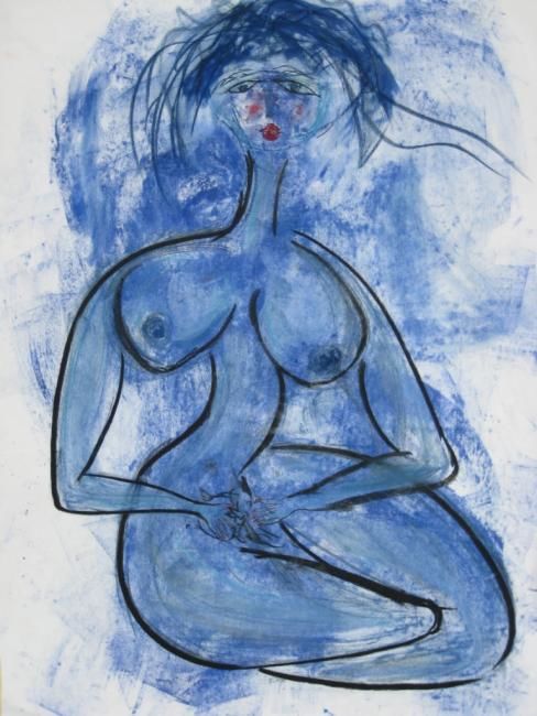 Peinture intitulée "Tres bleue" par Sergentdelire, Œuvre d'art originale, Huile