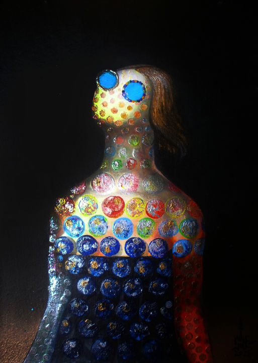 Painting titled "Яркая женщина созер…" by Serge Sunne, Original Art, Acrylic