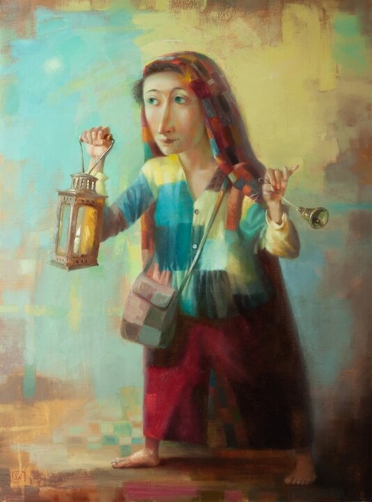 Painting titled "Searching" by Sergey Akopov, Original Artwork, Oil Mounted on Wood Stretcher frame