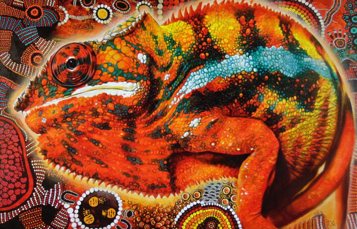 Pintura titulada "Chameleon" por Sergey And Vera, Obra de arte original, Acrílico Montado en Bastidor de camilla de madera