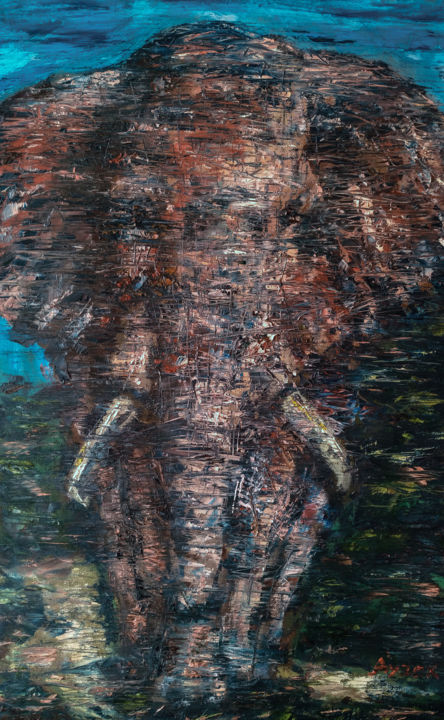 Картина под названием "Слон" - Ayzex, Подлинное произведение искусства, Масло