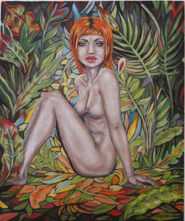 Painting titled "she red" by Sergey Kirillov, Original Artwork, Oil