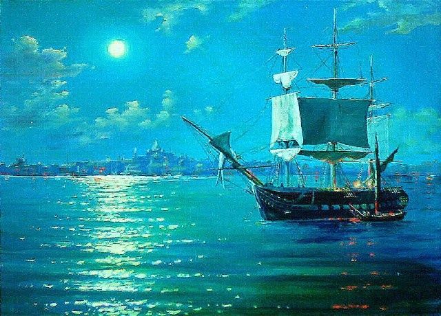 Painting titled "Moonlight" by Sergey Kolodyazhniy, Original Artwork, Other