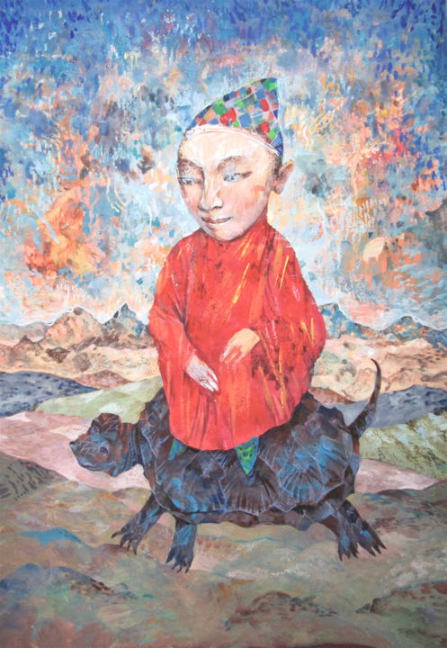 Painting titled "Red Pilgrim" by Sergey Kostin, Original Artwork, Acrylic