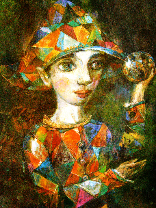 Pittura intitolato "Clown with Cristal…" da Sergey Kostin, Opera d'arte originale, Olio