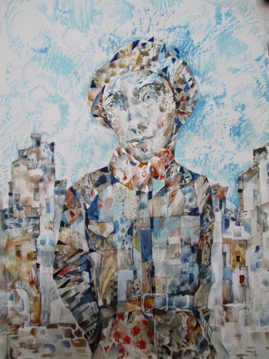 Painting titled "Young Man" by Sergey Kostin, Original Artwork, Watercolor