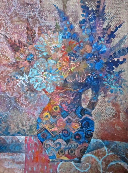 「Village Flowers」というタイトルの絵画 Sergey Kostinによって, オリジナルのアートワーク, パステル