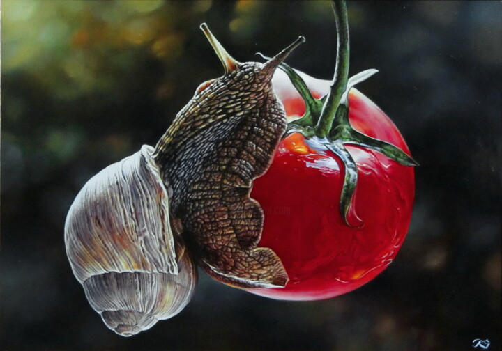 Painting titled "Snail" by Sergey Kuzmin, Original Artwork, Oil Mounted on Other rigid panel