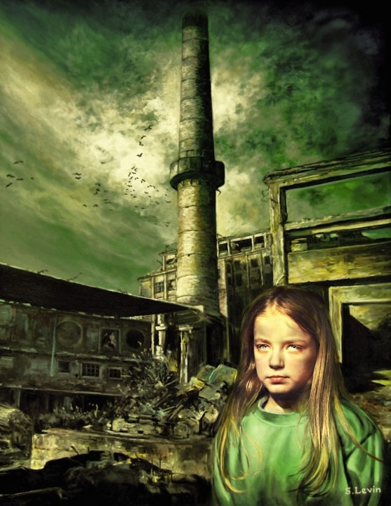 Schilderij getiteld "child of indigo" door Sergey Levin, Origineel Kunstwerk, Olie