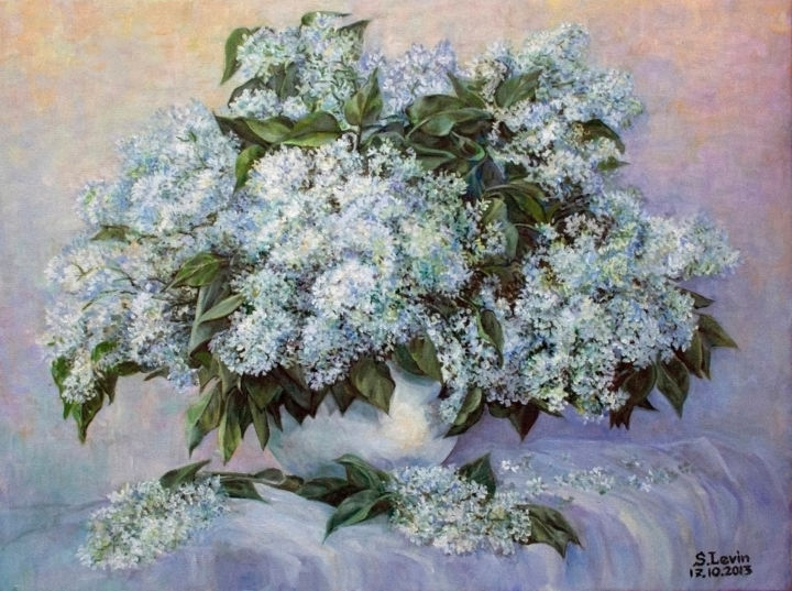 Painting titled "white lilac" by Sergey Levin, Original Artwork, Oil