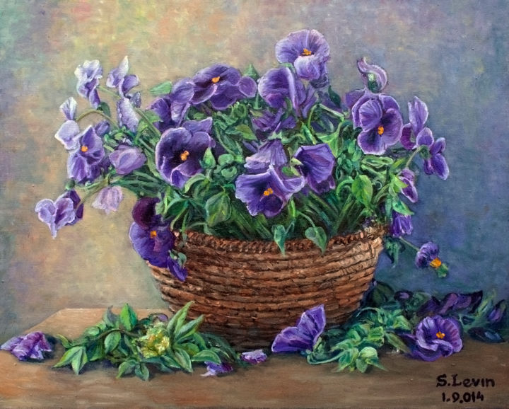 Malarstwo zatytułowany „pansy 1” autorstwa Sergey Levin, Oryginalna praca, Olej