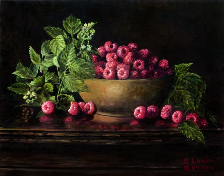 Painting titled "raspberries" by Sergey Levin, Original Artwork, Oil