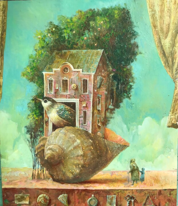 Картина под названием "Души старых домов" - Sergey Lukyanov, Подлинное произведение искусства, Масло