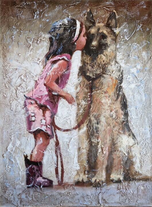Schilderij getiteld "Tenderness" door Sergey Makhov, Origineel Kunstwerk, Olie Gemonteerd op Frame voor houten brancard