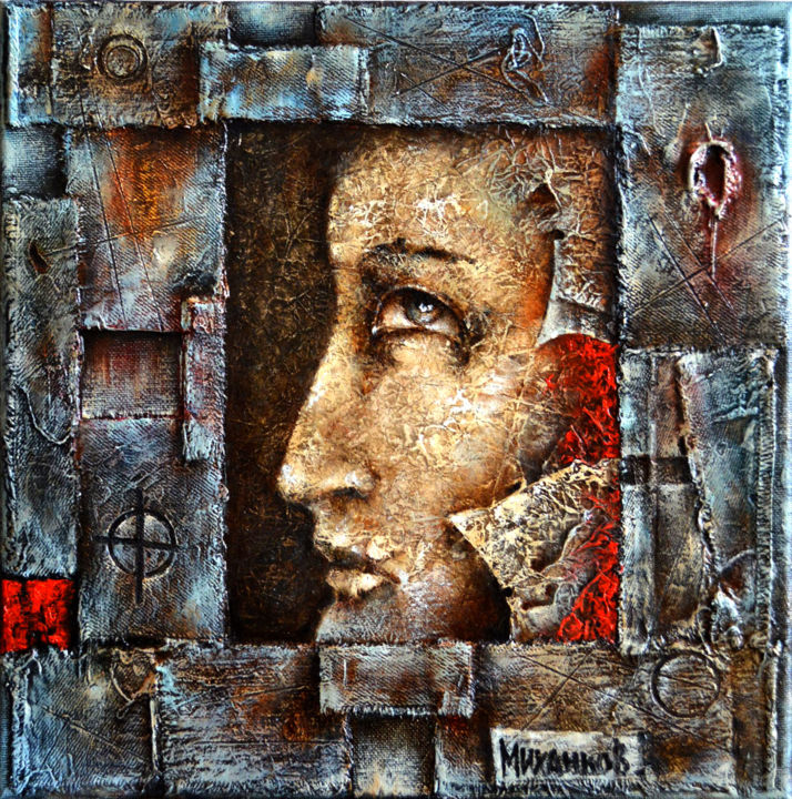 Painting titled "Not-Last Hero #2" by Sergey Mikhankov, Original Artwork, Oil Mounted on Wood Stretcher frame
