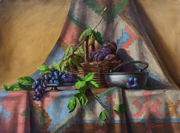 Painting titled "Still life (60x80cm…" by Sergey Miqayelya, Original Artwork, Oil Mounted on Wood Stretcher frame