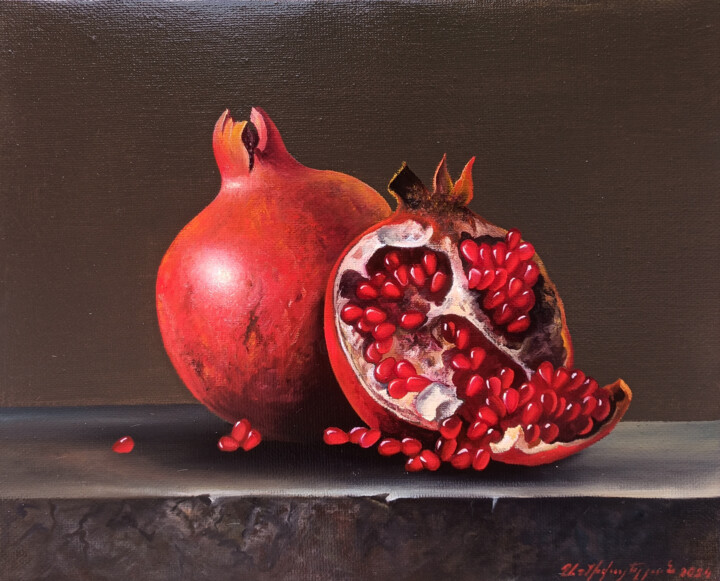 Painting titled "Jewel of the Orchard" by Sergey Miqayelya, Original Artwork, Oil Mounted on Wood Stretcher frame