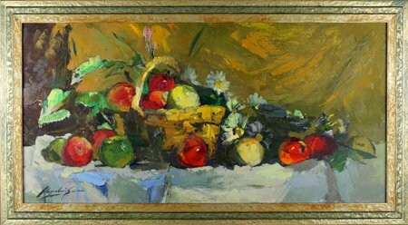 Painting titled "Country Apples" by Sergey Moskalev, Original Artwork, Oil