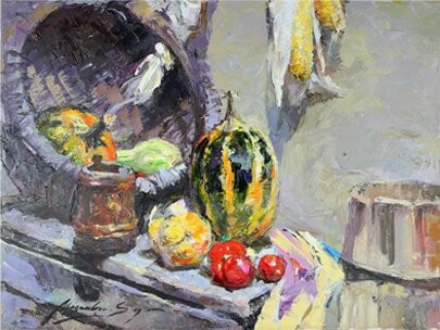 Painting titled "Country Still Life" by Sergey Moskalev, Original Artwork