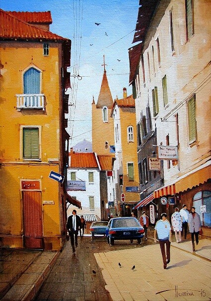 Painting titled "Old town, Rome" by Sergey Potikha, Original Artwork, Oil