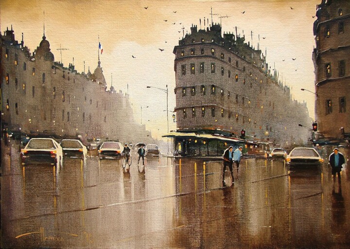 Peinture intitulée "После дождя. Париж" par Sergey Potikha, Œuvre d'art originale, Huile
