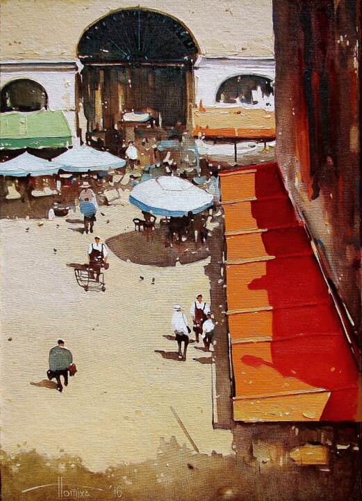 Картина под названием "Rialto Market. Veni…" - Sergey Potikha, Подлинное произведение искусства, Масло