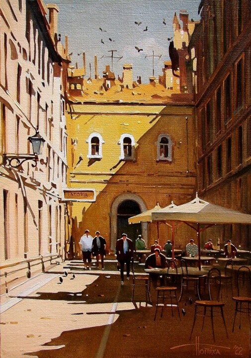 Pintura intitulada "Аромат кофе в прохо…" por Sergey Potikha, Obras de arte originais, Óleo