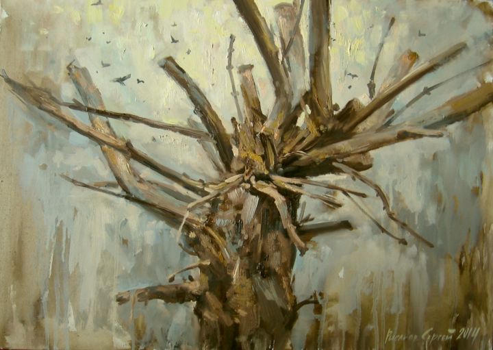 Картина под названием "Дерево / tree" - Sergey Rysakov, Подлинное произведение искусства, Масло
