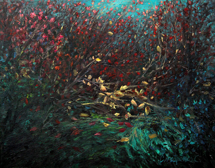 Painting titled "Late fall" by Sergey Slesarenko, Original Artwork, Oil