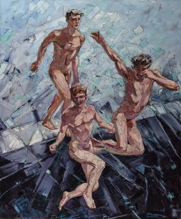 Painting titled "Jumping off the Pier" by Sergey Sovkov, Original Artwork