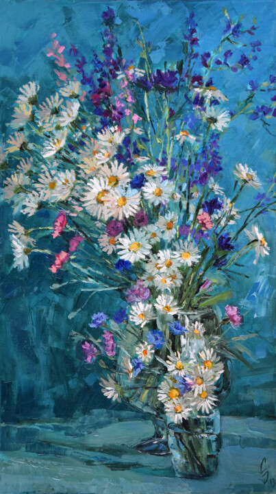 Peinture intitulée "Bouquet with Chamom…" par Sergey Sovkov, Œuvre d'art originale