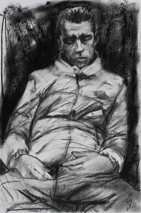 Drawing titled "Sleepy" by Sergey Sovkov, Original Artwork, Charcoal