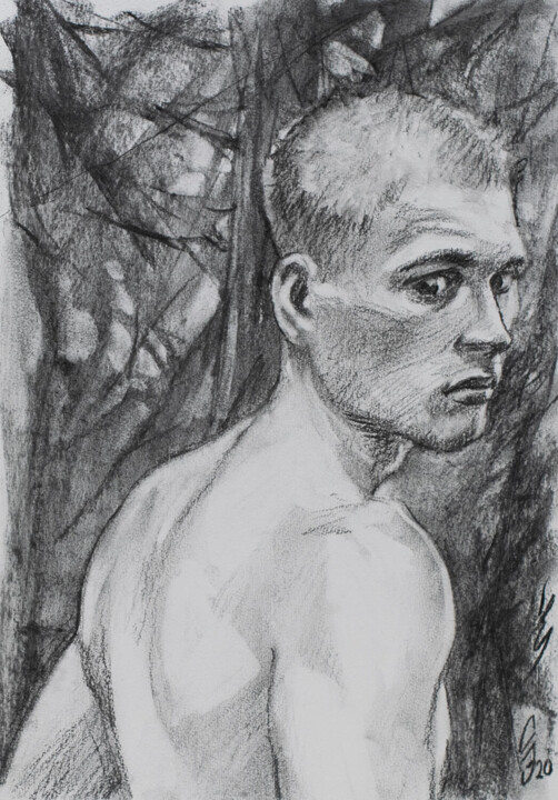 Drawing titled "Whisper" by Sergey Sovkov, Original Artwork, Charcoal