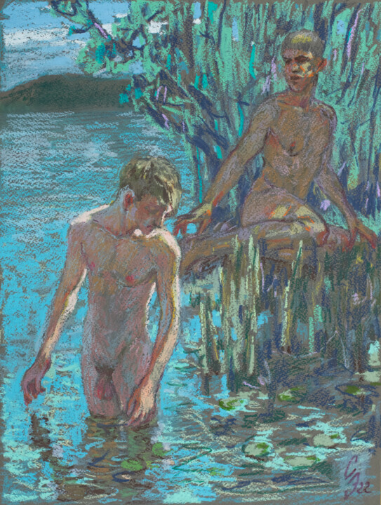 Zeichnungen mit dem Titel "lake water lilies" von Sergey Sovkov, Original-Kunstwerk, Pastell