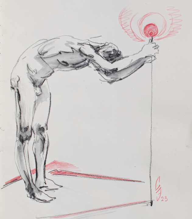 Zeichnungen mit dem Titel "Holding light." von Sergey Sovkov, Original-Kunstwerk, Conté-Buntstifte
