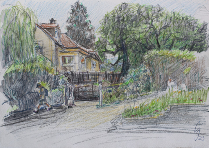 Drawing titled "Small house in Eich…" by Sergey Sovkov, Original Artwork, Watercolor