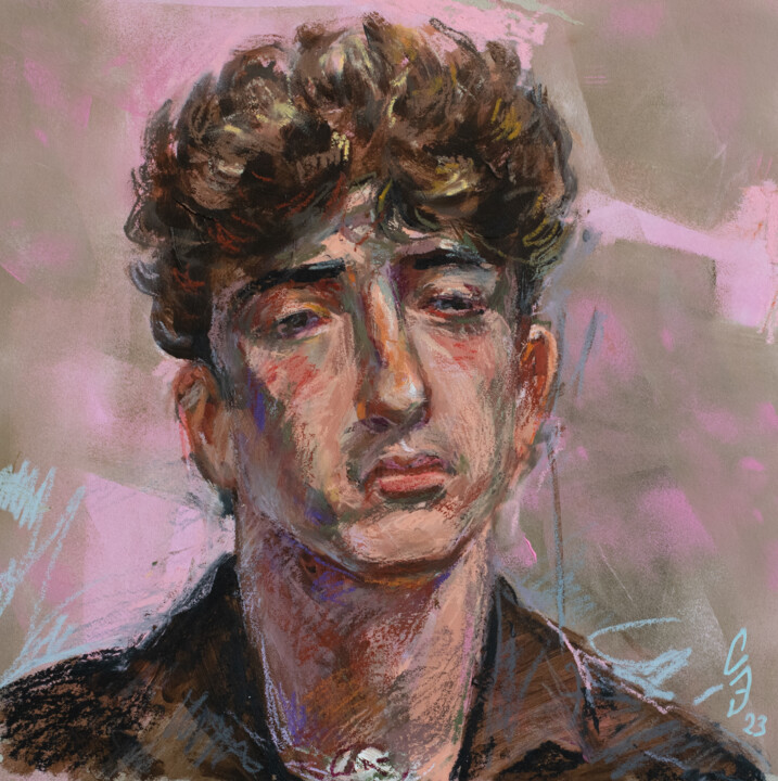 Zeichnungen mit dem Titel "Portrait of Ilias" von Sergey Sovkov, Original-Kunstwerk, Pastell