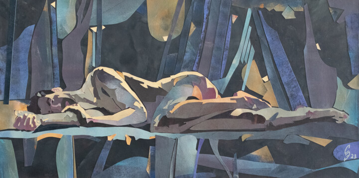 Collages intitolato "Night miracles" da Sergey Sovkov, Opera d'arte originale, Acrilico