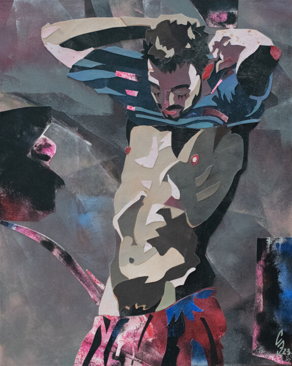 Collages intitolato "Sports guy" da Sergey Sovkov, Opera d'arte originale, Acrilico