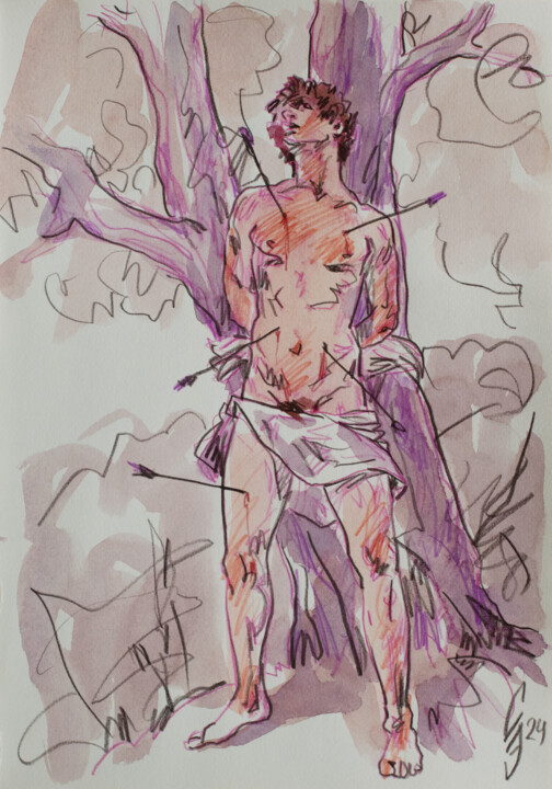 Zeichnungen mit dem Titel "Sebastian. Sketch 3" von Sergey Sovkov, Original-Kunstwerk, Aquarell