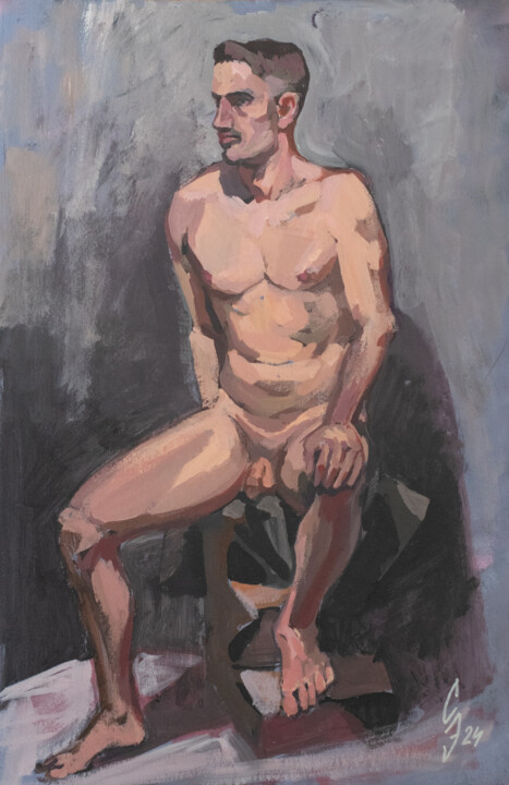 「Denis posing.」というタイトルの絵画 Sergey Sovkovによって, オリジナルのアートワーク, アクリル