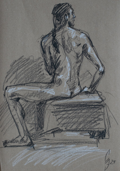 Drawing titled "Adrian posing 1" by Sergey Sovkov, Original Artwork, Conté