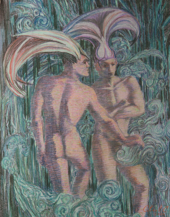 Dessin intitulée "Whisper chameleons" par Sergey Sovkov, Œuvre d'art originale, Pastel