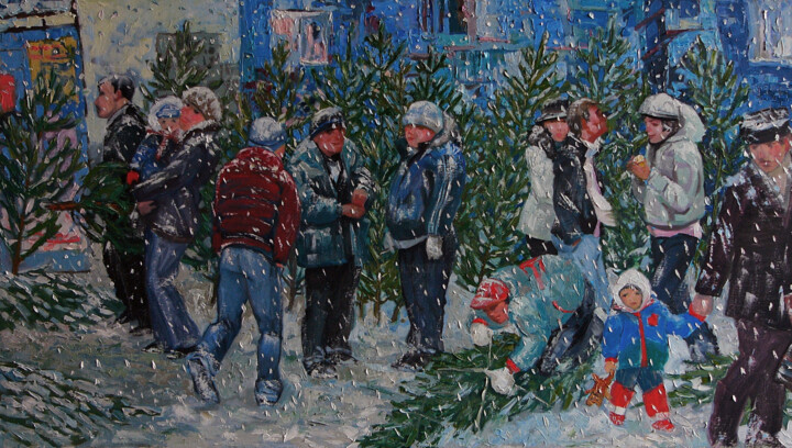 Pittura intitolato "Christmas profits" da Sergey Sovkov, Opera d'arte originale, Olio