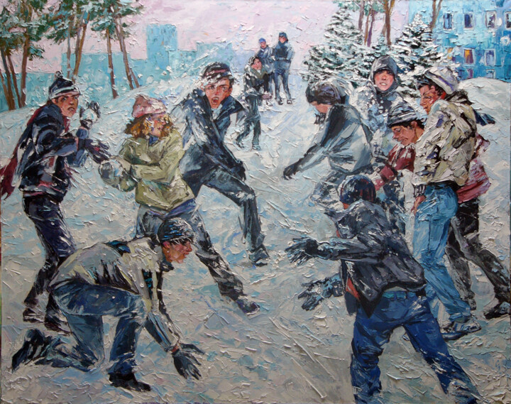 Painting titled "Snowballs" by Sergey Sovkov, Original Artwork, Oil