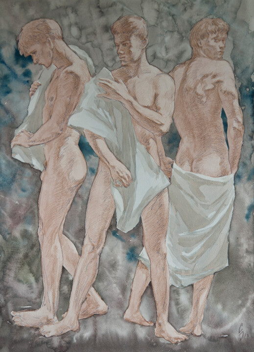 Malarstwo zatytułowany „Trio” autorstwa Sergey Sovkov, Oryginalna praca, Akwarela