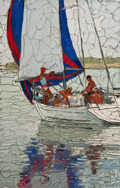 Painting titled "On the Yacht" by Sergey Sovkov, Original Artwork, Oil