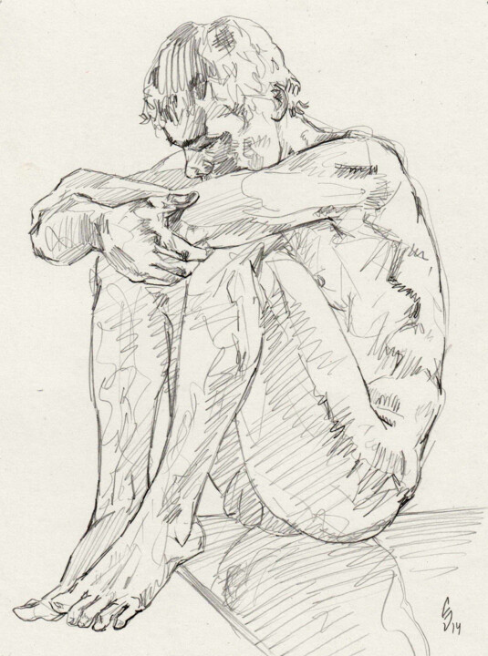 Drawing titled "Laid-back" by Sergey Sovkov, Original Artwork, Pencil