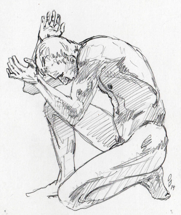 Dessin intitulée "Bowed his head" par Sergey Sovkov, Œuvre d'art originale, Crayon