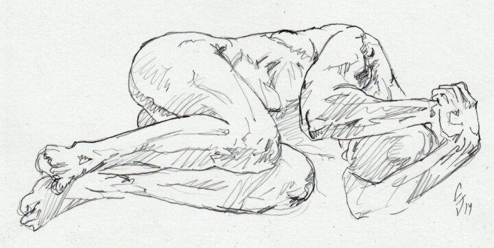 Drawing titled "His head covered" by Sergey Sovkov, Original Artwork, Pencil